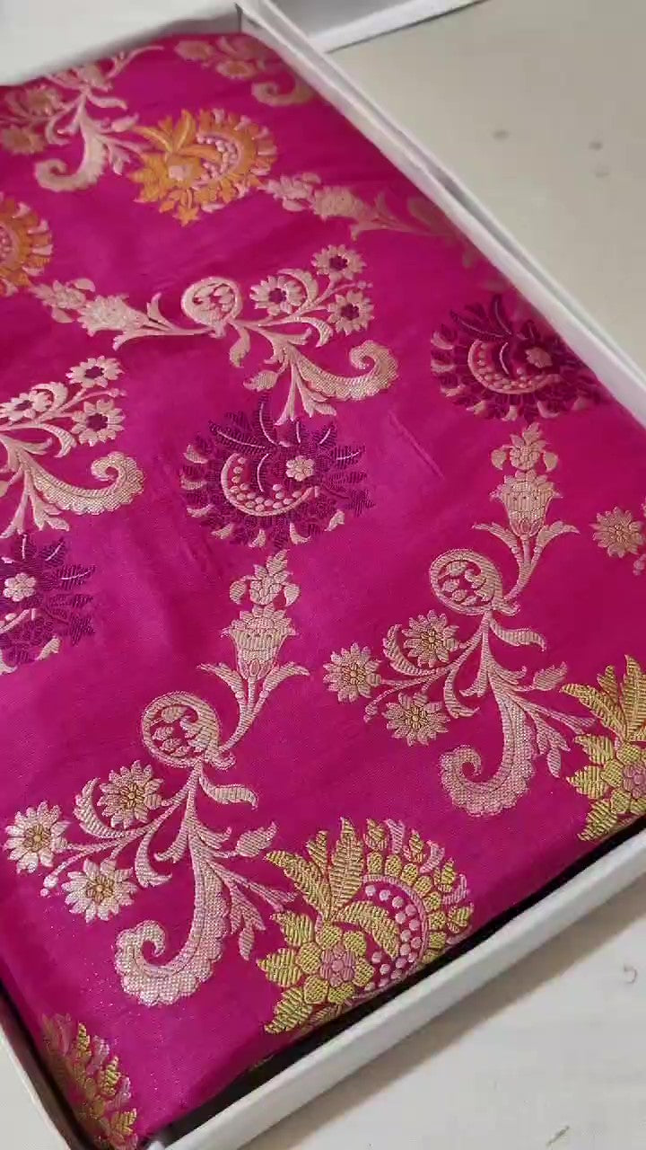 Dual Tone Hot Pink Banarasi Handloom Katan Silk Meenakari Saree