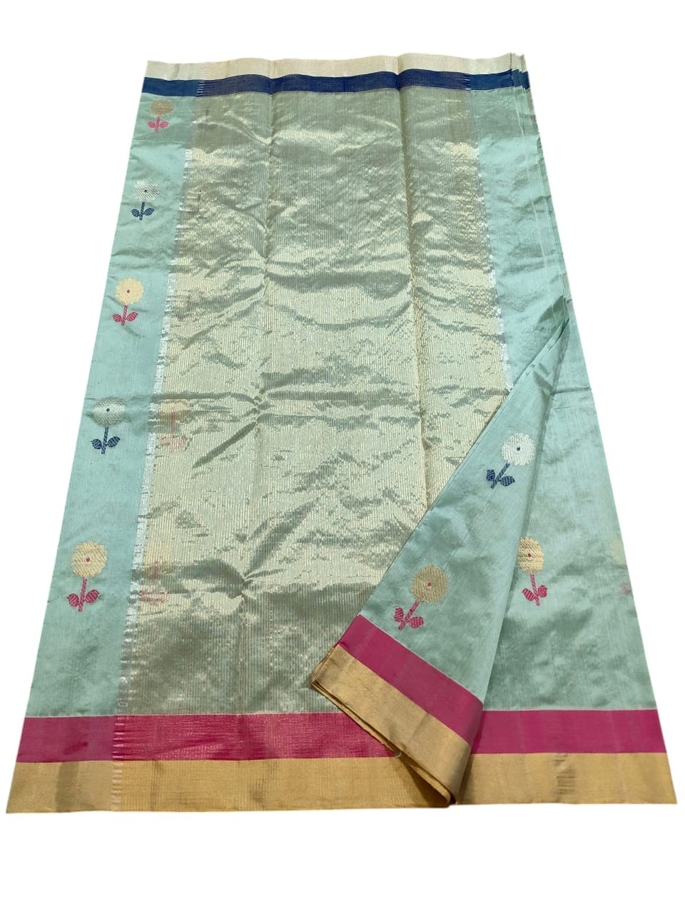 Sea Green Chanderi Håndvæv Pattu Silk Meenakari Saree