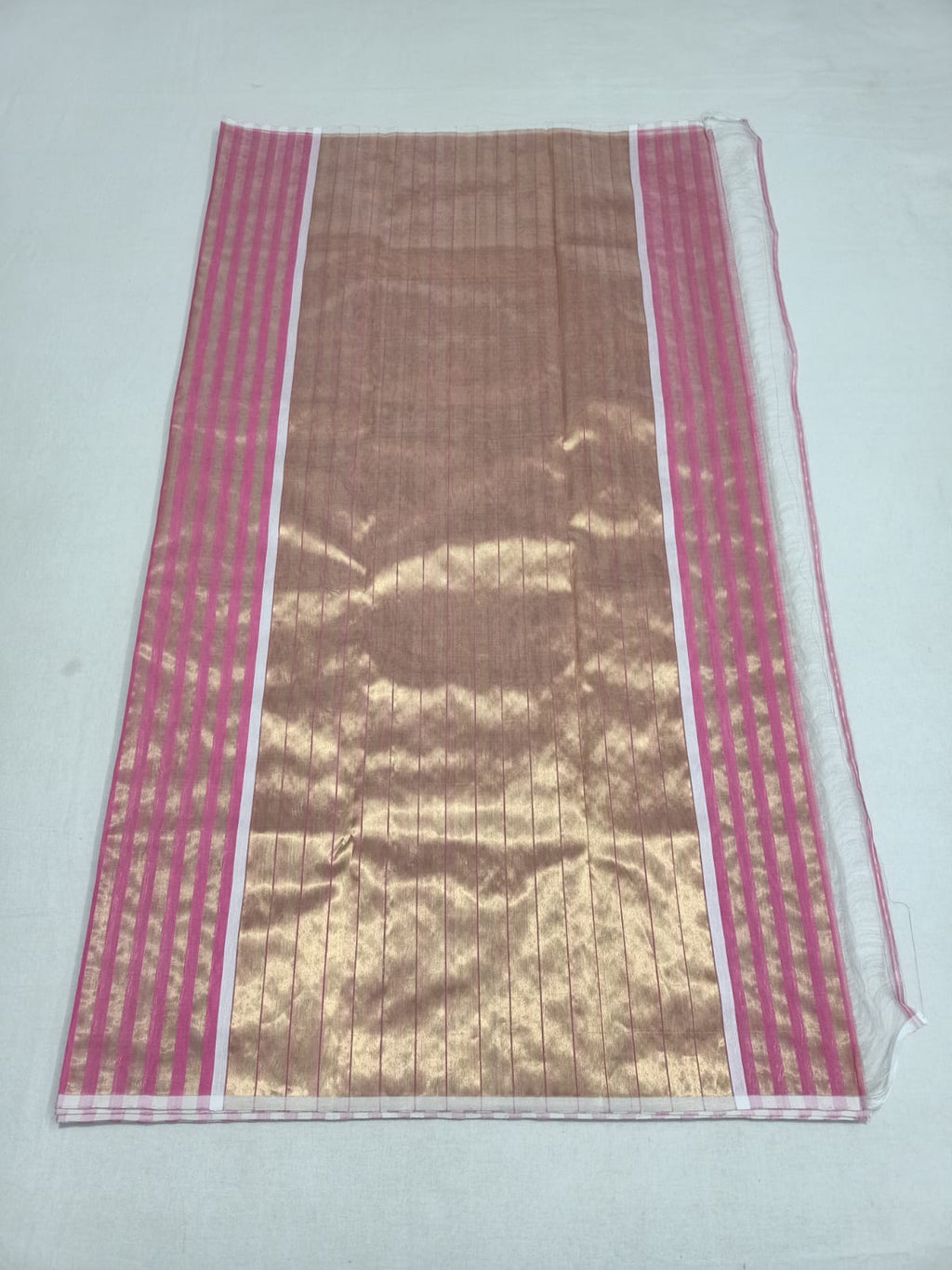 Pastel Pink Chanderi Handloom Cotton Silk Striped Saree