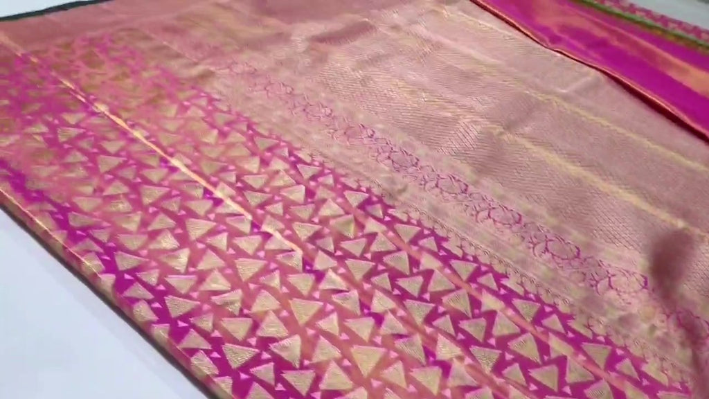 Hot Pink Kanchipuram Handloom Tissue Brocade Silk Saree