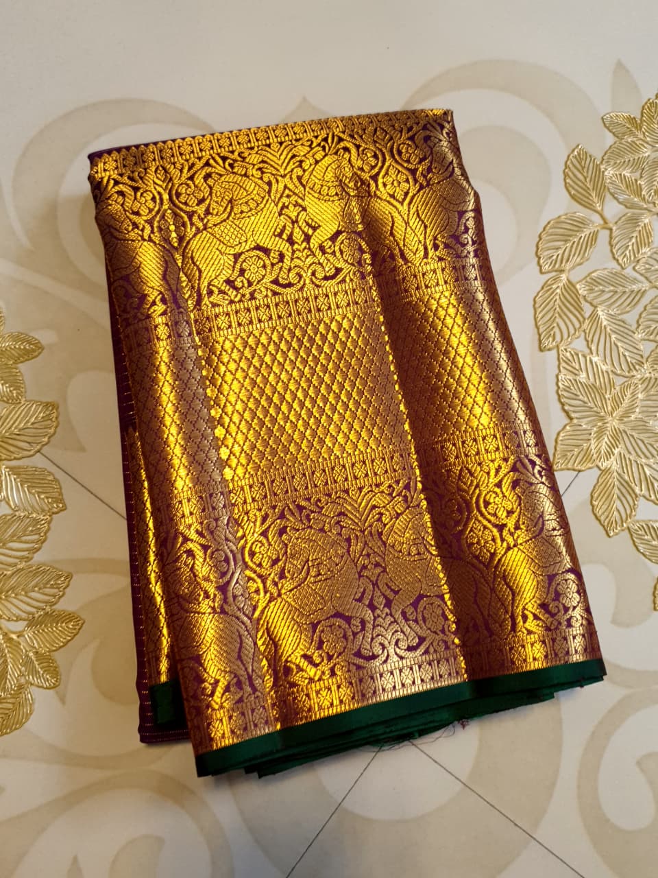 Magenta Kanchipuram Handloom 2G guld Vairaoosi Pattu Silk Saree