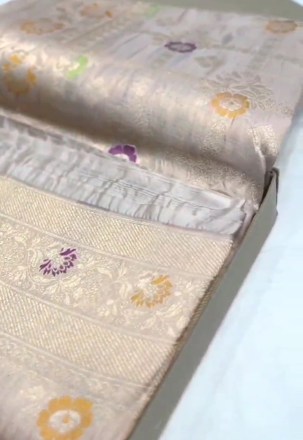 Beige Banarasi Handloom Katan Silk Meenakari Saree