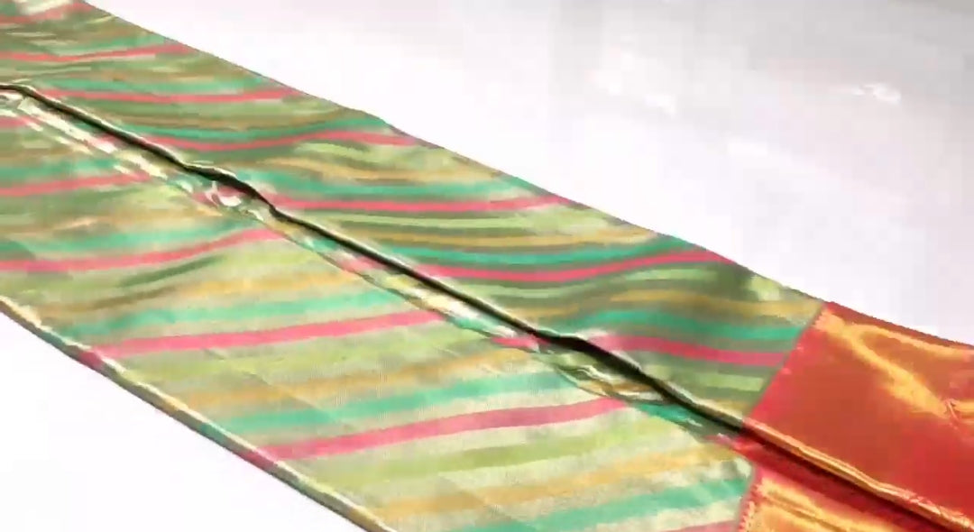 Multi Colour Kanchipuram Handloom Tissue Brocade Silk Saree