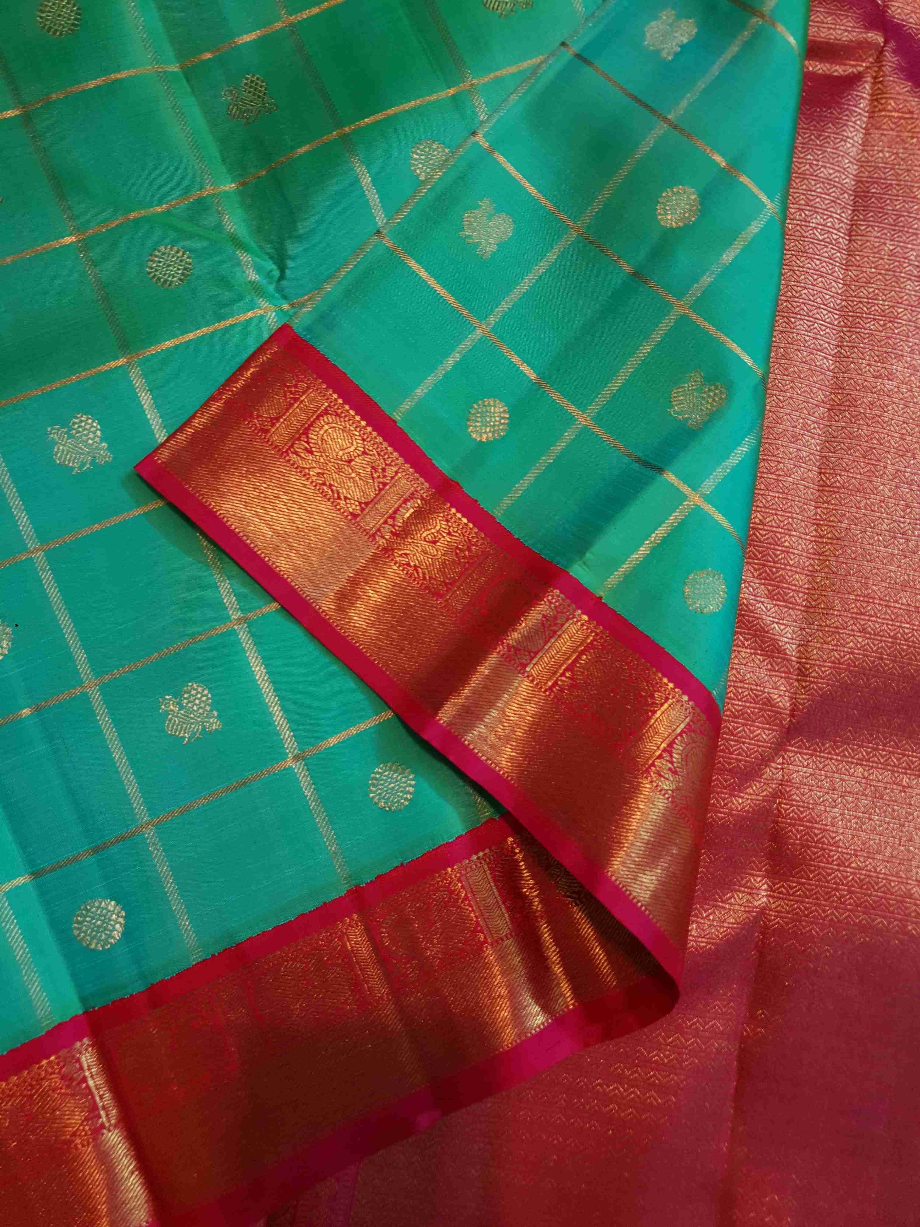Sea Green Kanchipuram Handloom 4G Pure Gold Pattu Silk Saree