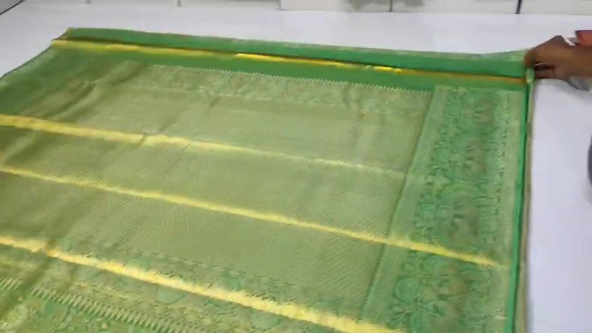 Emerald Green Kanchipuram Handloom Tissue Brocade Silk Saree