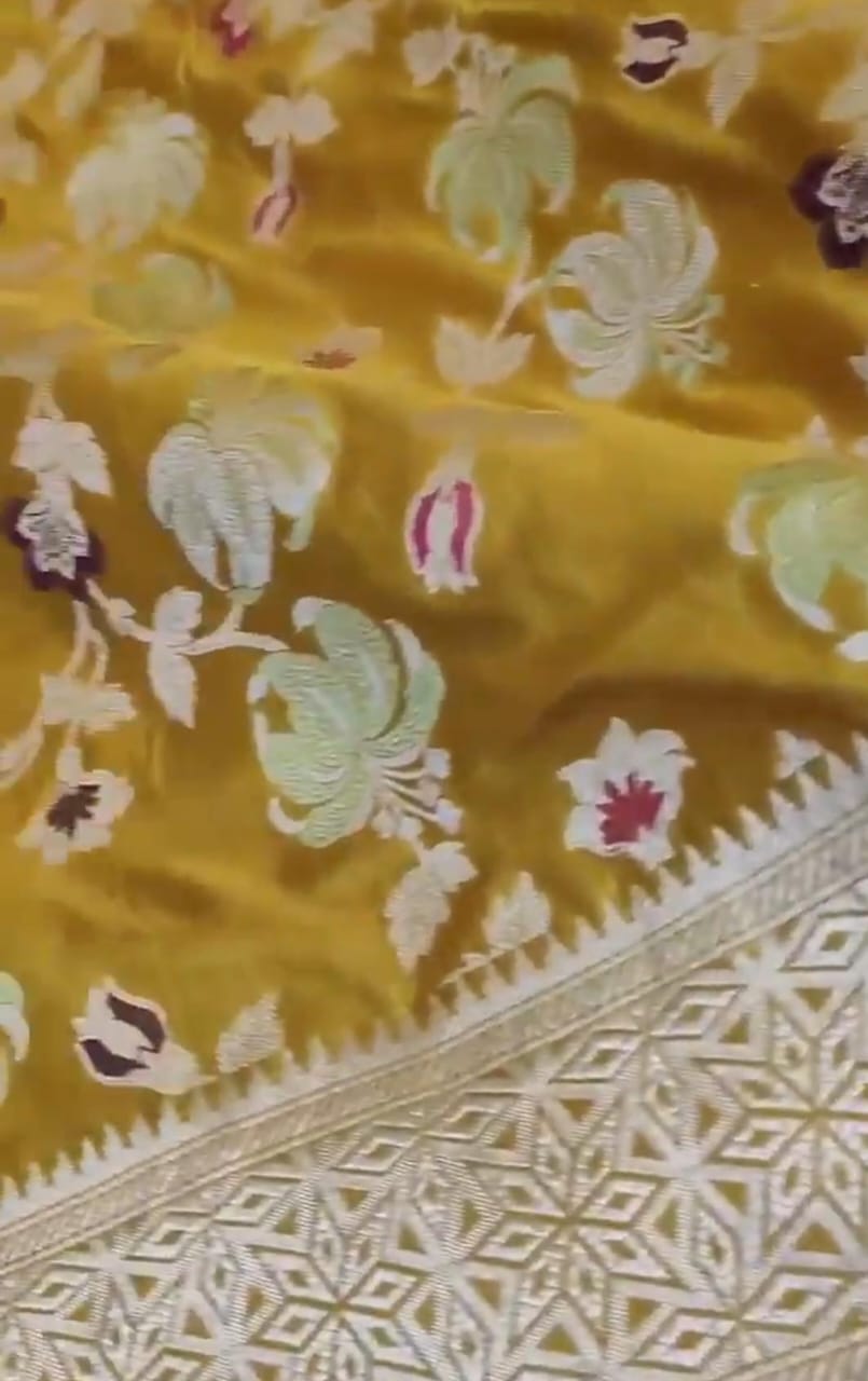 Dual Tone Turmeric Banarasi Handloom Katan Silk Meenakari Saree