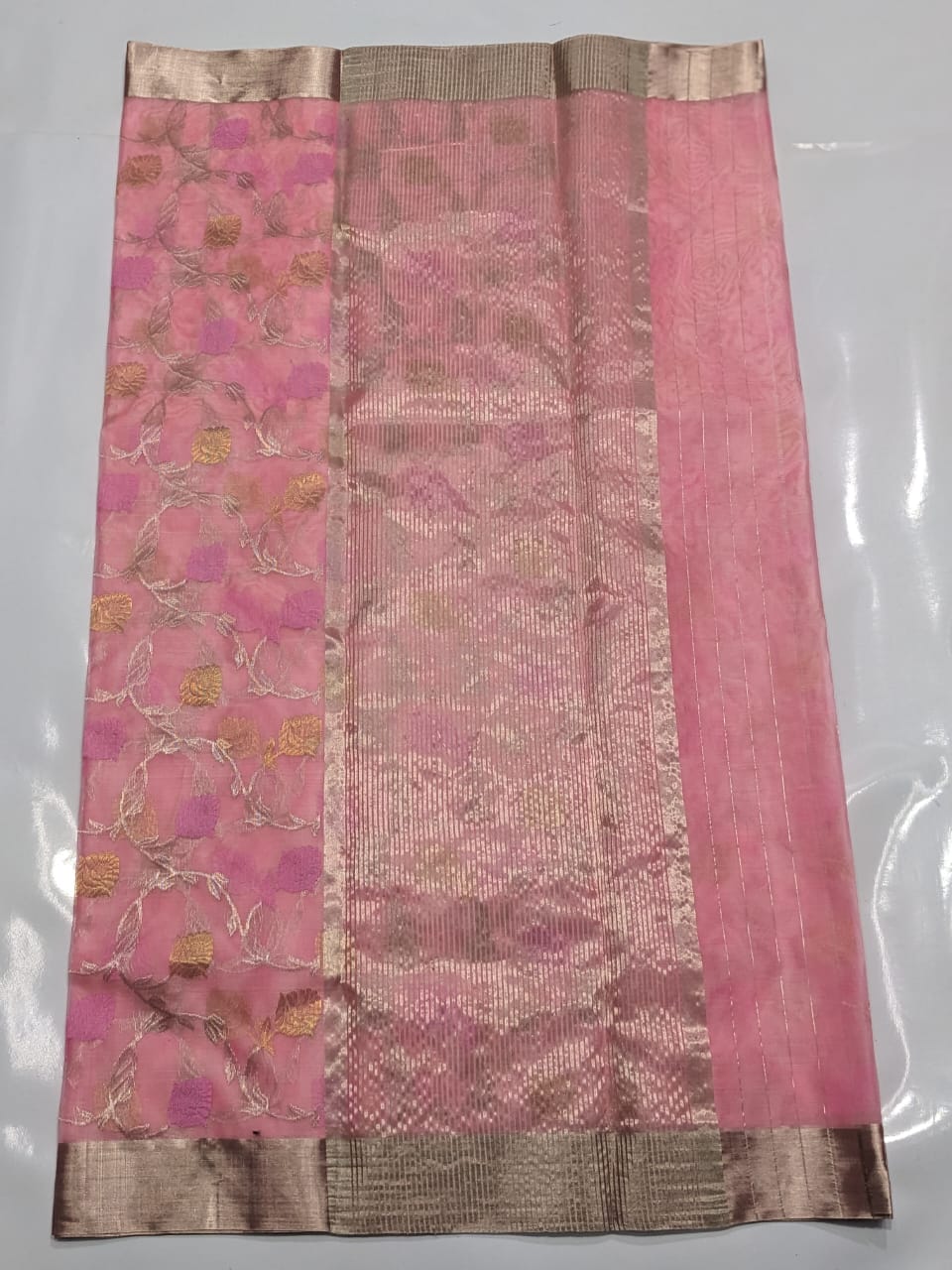 Baby Pink Chanderi Handloom Katan Silk Meenakari Saree