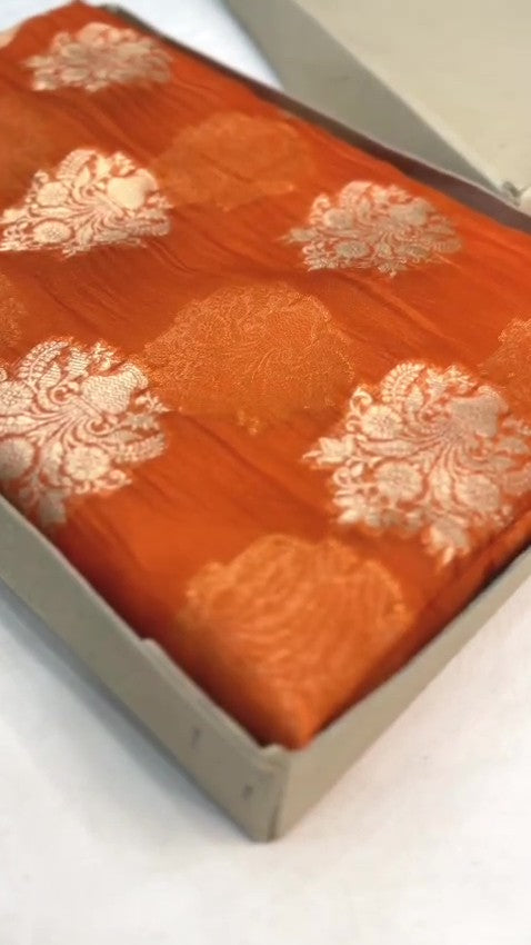 Coral Banarasi Handloom Kora Organza Silk Saree