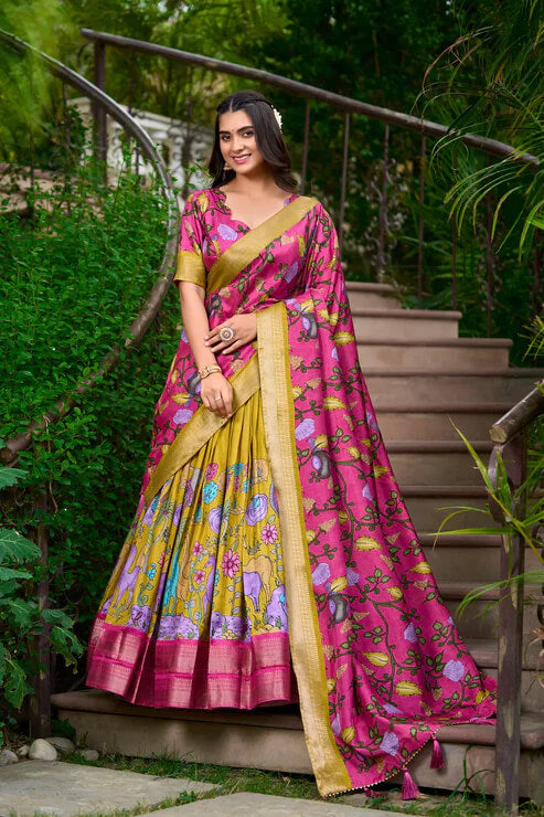 Designer Mustard Dola Silk Lehenga Choli for Weddings & Festive Events