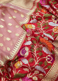 Pink & Red Banarasi Handloom Kora Tissue Silk Meenakari Saree