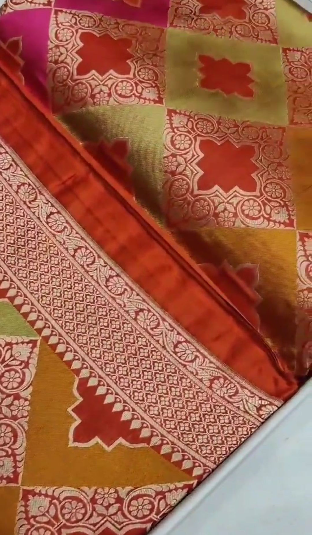 Orange  Banarasi Handloom Katan Silk Rangkaat Meenakari Saree