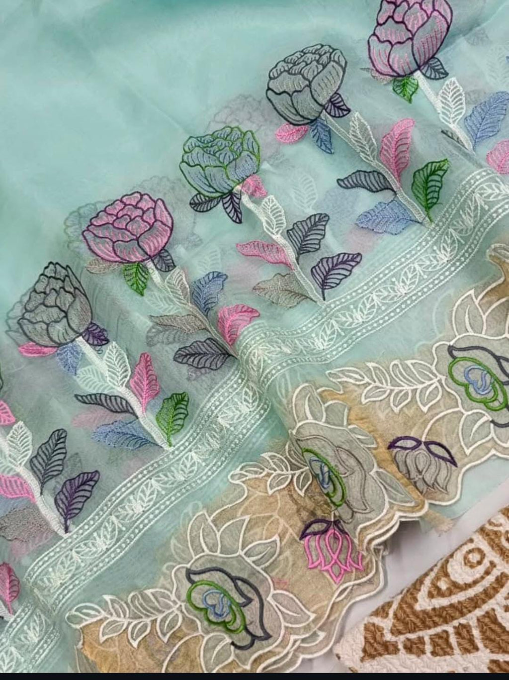 Havgrøn Banarasi håndvævet silke Paithani broderi Saree