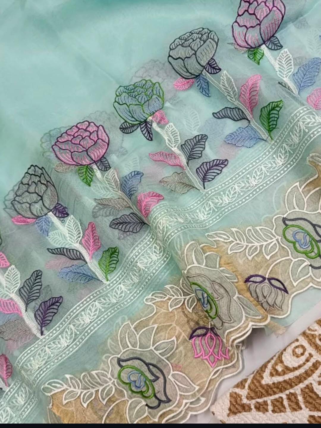 Havgrøn Banarasi håndvævet silke Paithani broderi Saree