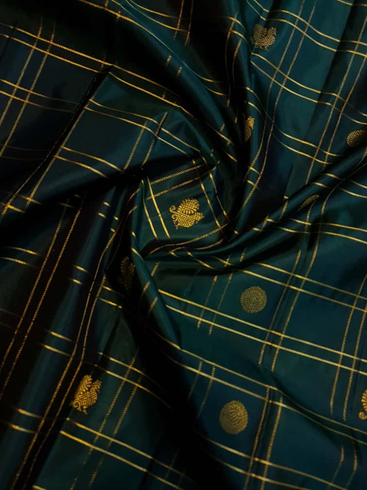Bottle Green Kanchipuram Handloom 2G Gold Pattu Silk Saree