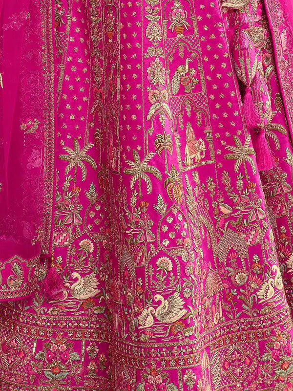 Elegant Hot Pink Lehenga for Brides with Two Dupattas