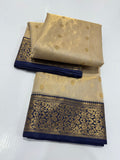 Beige Chanderi Handloom Katan Tissue Silk Saree