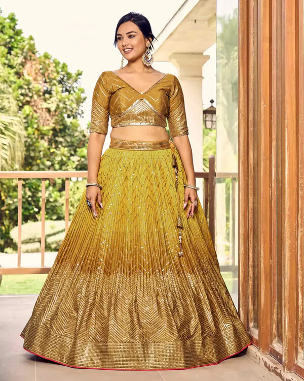 Dark & Light Yellow Lehenga Choli with Thread & Sequins Work