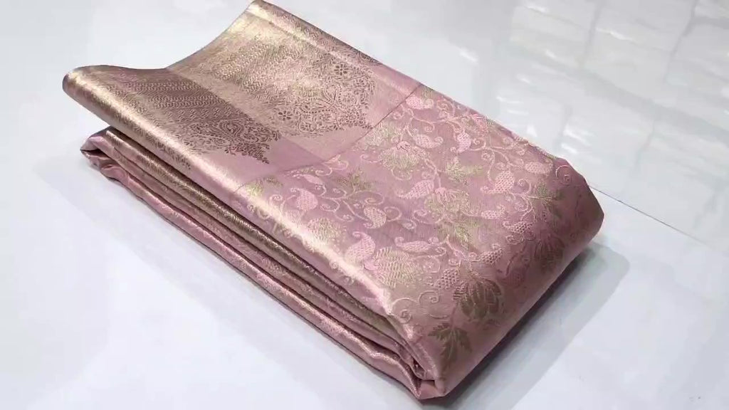 Baby Pink Kanchipuram Handloom Tissue Brocade Silk Saree