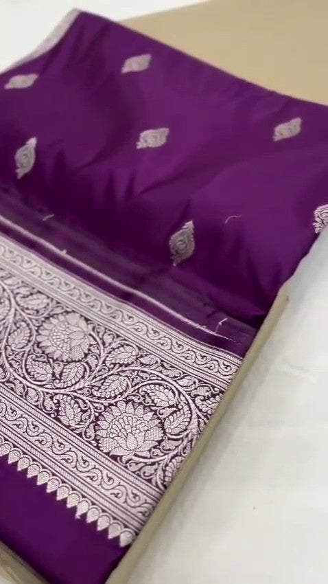 Dark Purple Banarasi Mashru Soft Silk Saree