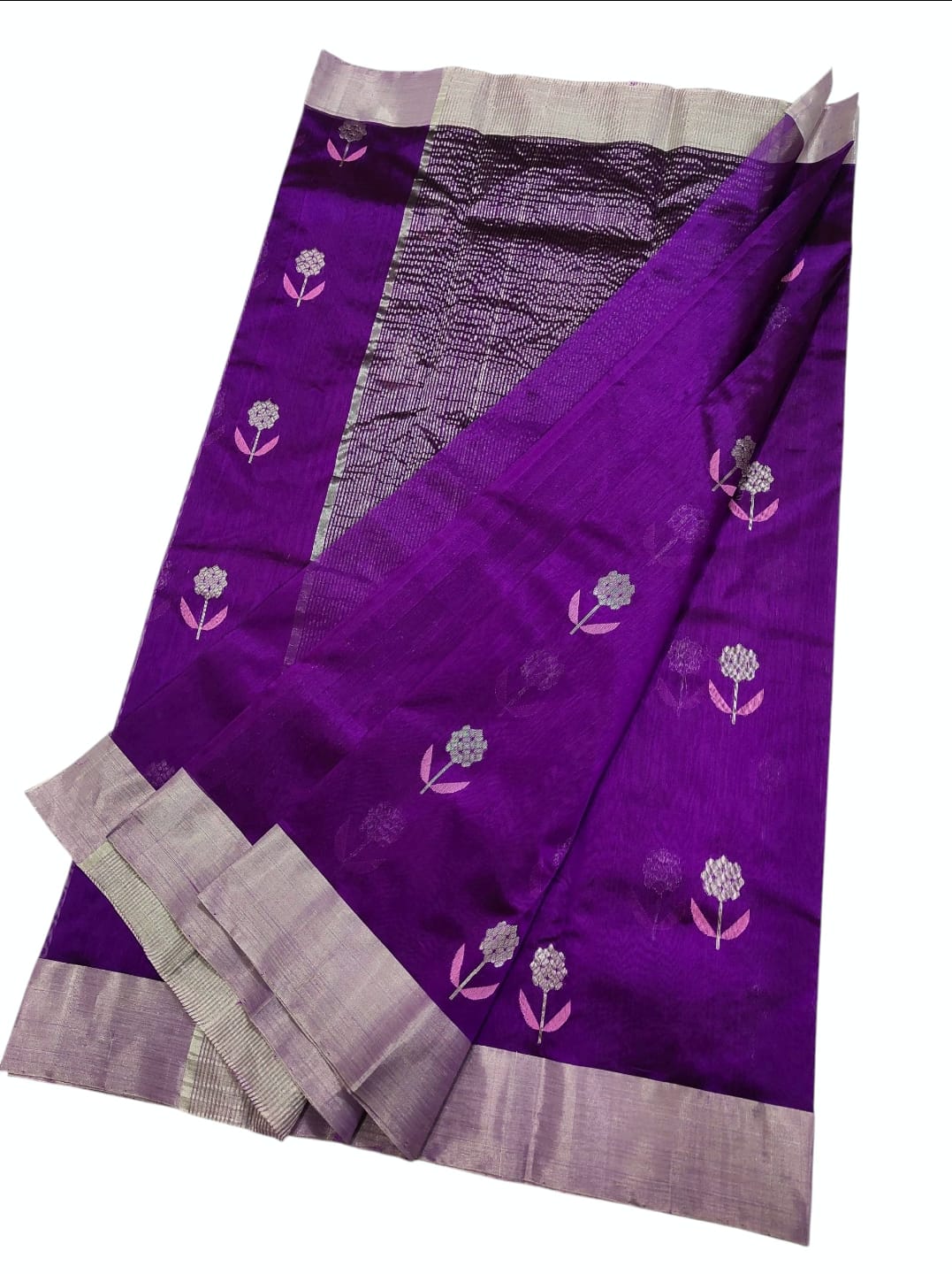 Purple Chanderi Handloom Pattu Silk Meenakari Saree