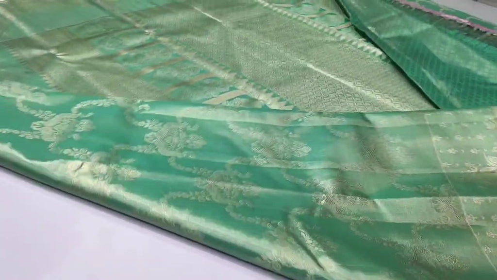 Sea Green Kanchipuram Handloom Tissue Brocade Silk Saree