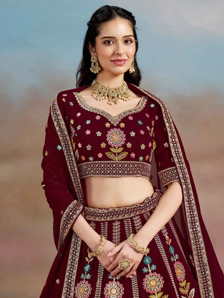 Maroon Georgette Lehenga with Zari & Sequins Work