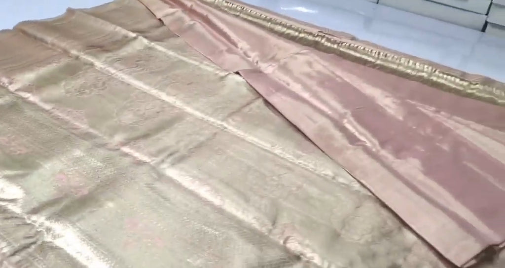 Peach Kanchipuram Handloom Tissue Brocade Silk Saree