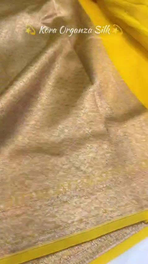 Yellow Banarasi Handloom Kora Organza Silk Saree