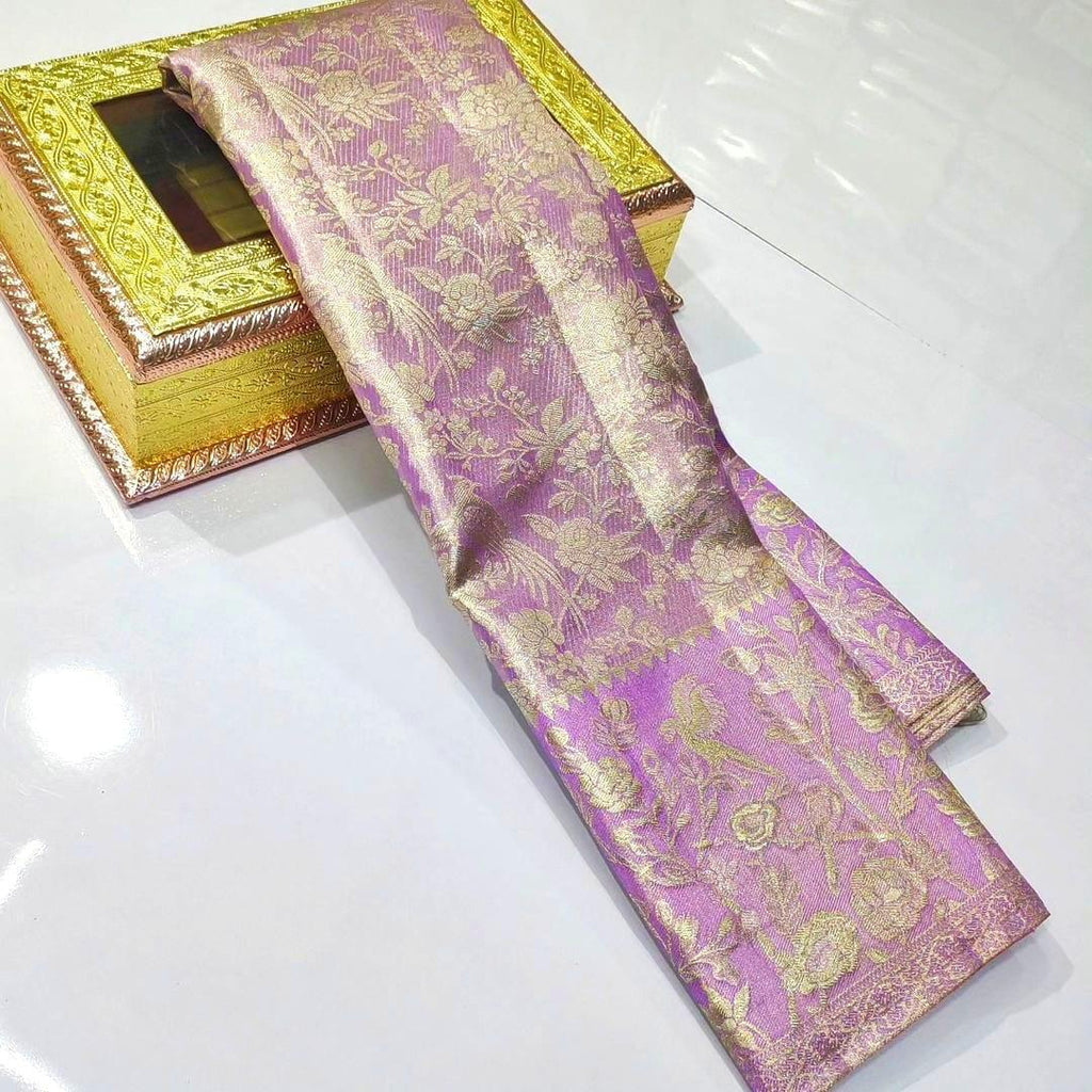 Onion Pink Kanchipuram Handloom Tissue Brocade Silk Saree
