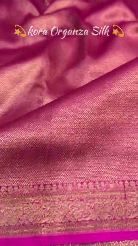 Hot Pink Banarasi Handloom Kora Organza Silk Saree