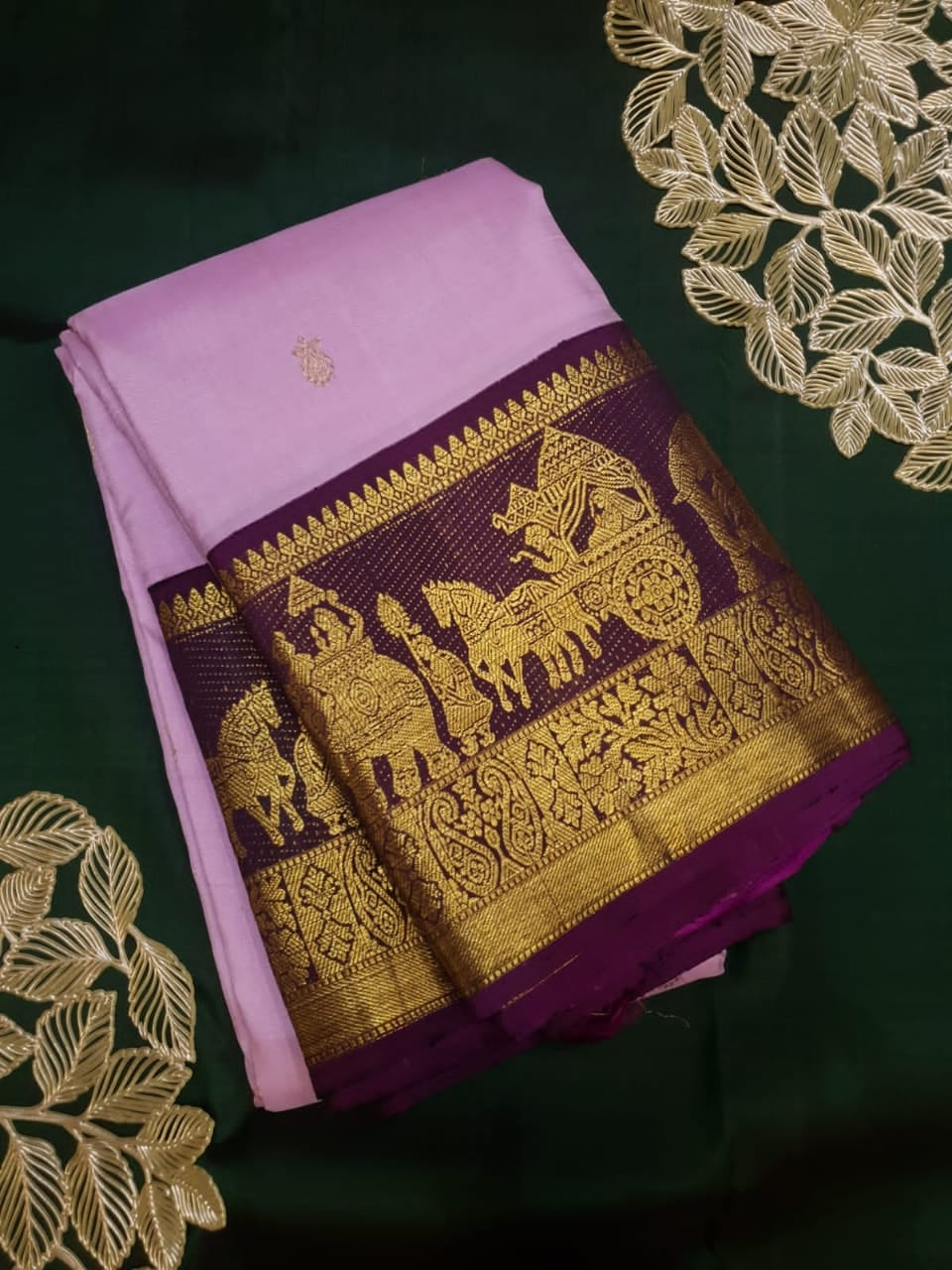 Onion Pink Kanchipuram Handloom 2G Gold Kalyana Pallakku Korvai Silk Saree