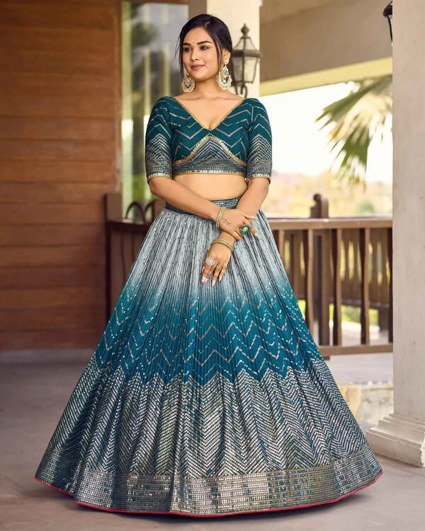Light Blue Grey Lehenga Choli with Thread & Sequins Work