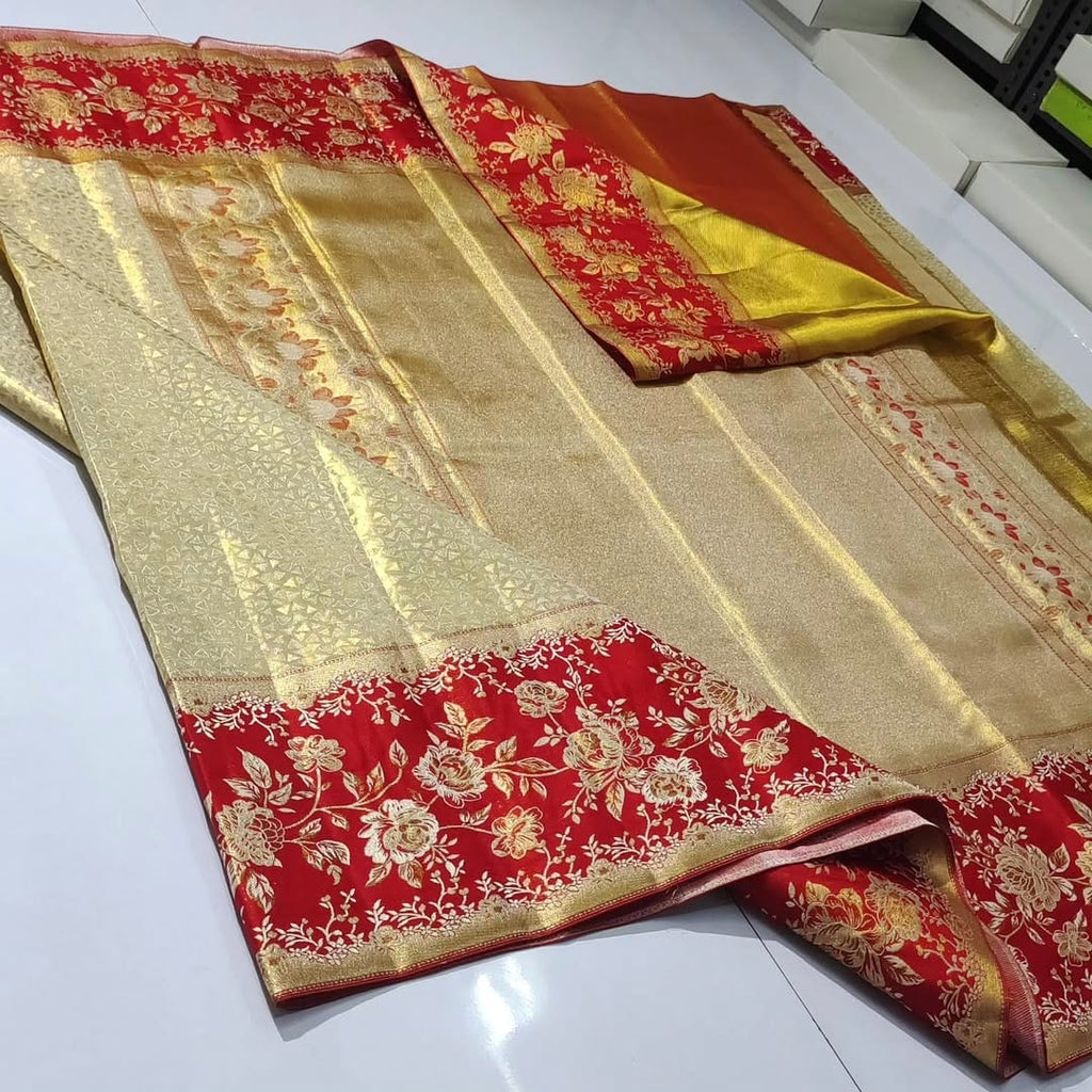 Gold Kanchipuram Handloom Tissue Brocade 1G Gold Bridal Saree