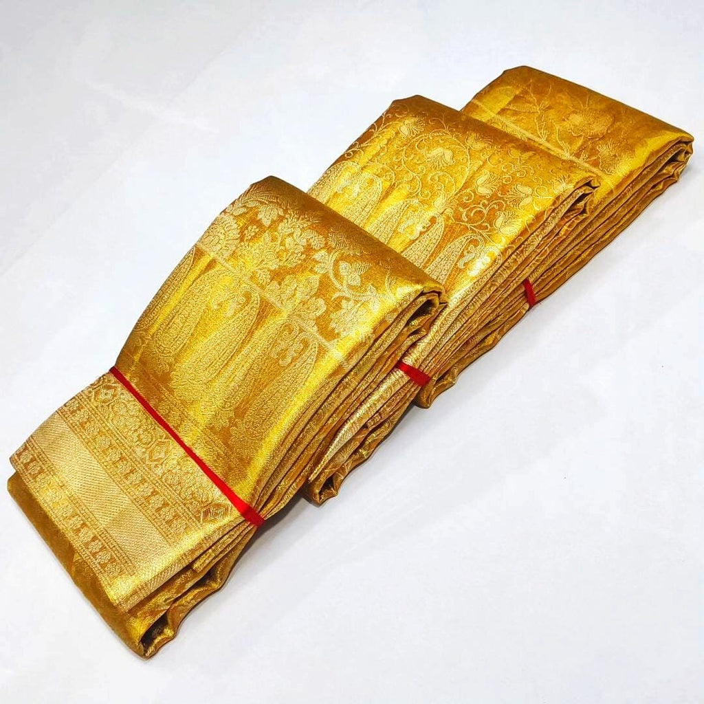 Gold Kanchipuram Handloom Tissue Brocade Silk Saree