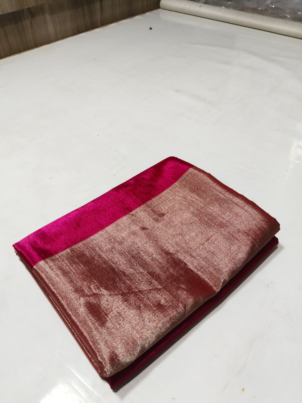 Hot Pink Chanderi Handloom Metallic Tissue Silk Contemporary Saree