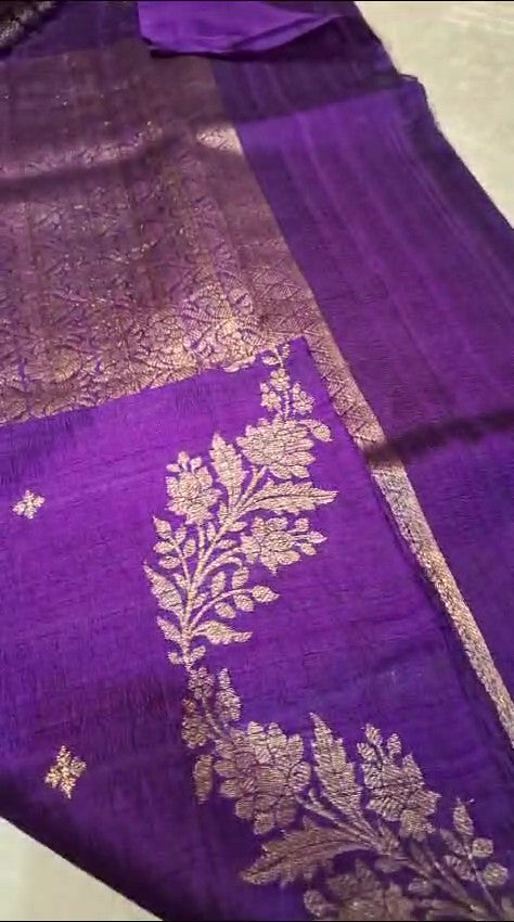 Purple Banarasi Handloom Tussar Raw Silk Saree