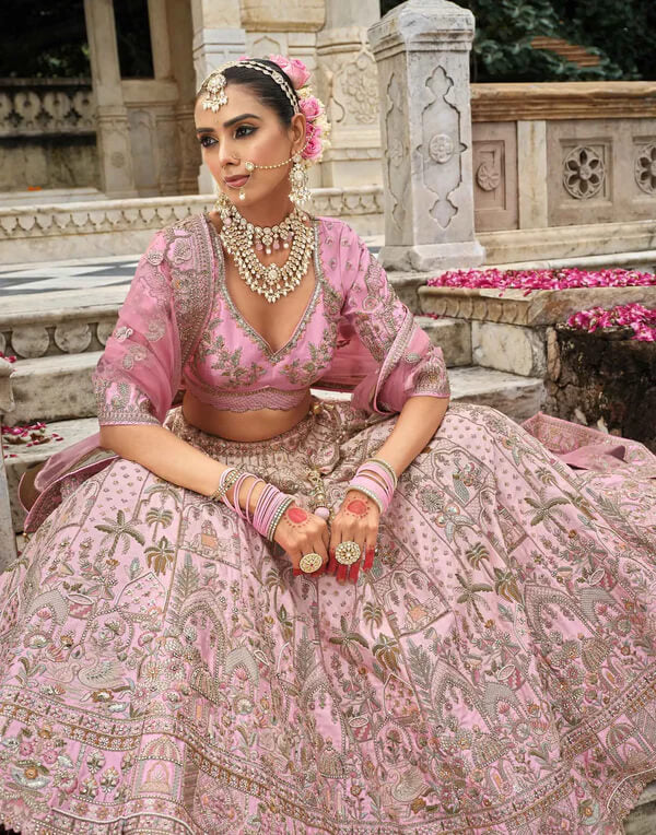 Elegant Peach Pink Lehenga for Brides with Two Dupattas