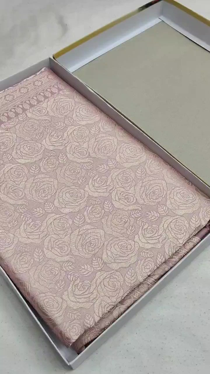 Pinkish Beige Banarasi Handloom Katan Silk Brocade Saree