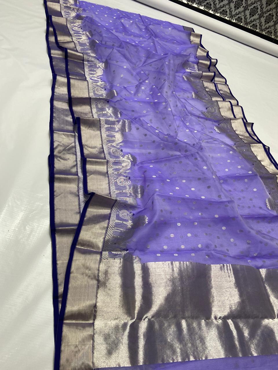 Lavender Chanderi Handloom Katan Silk Saree
