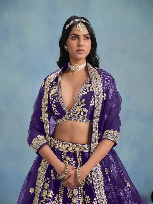 Purple Art Silk Lehenga Choli with Sequins & Thread Work