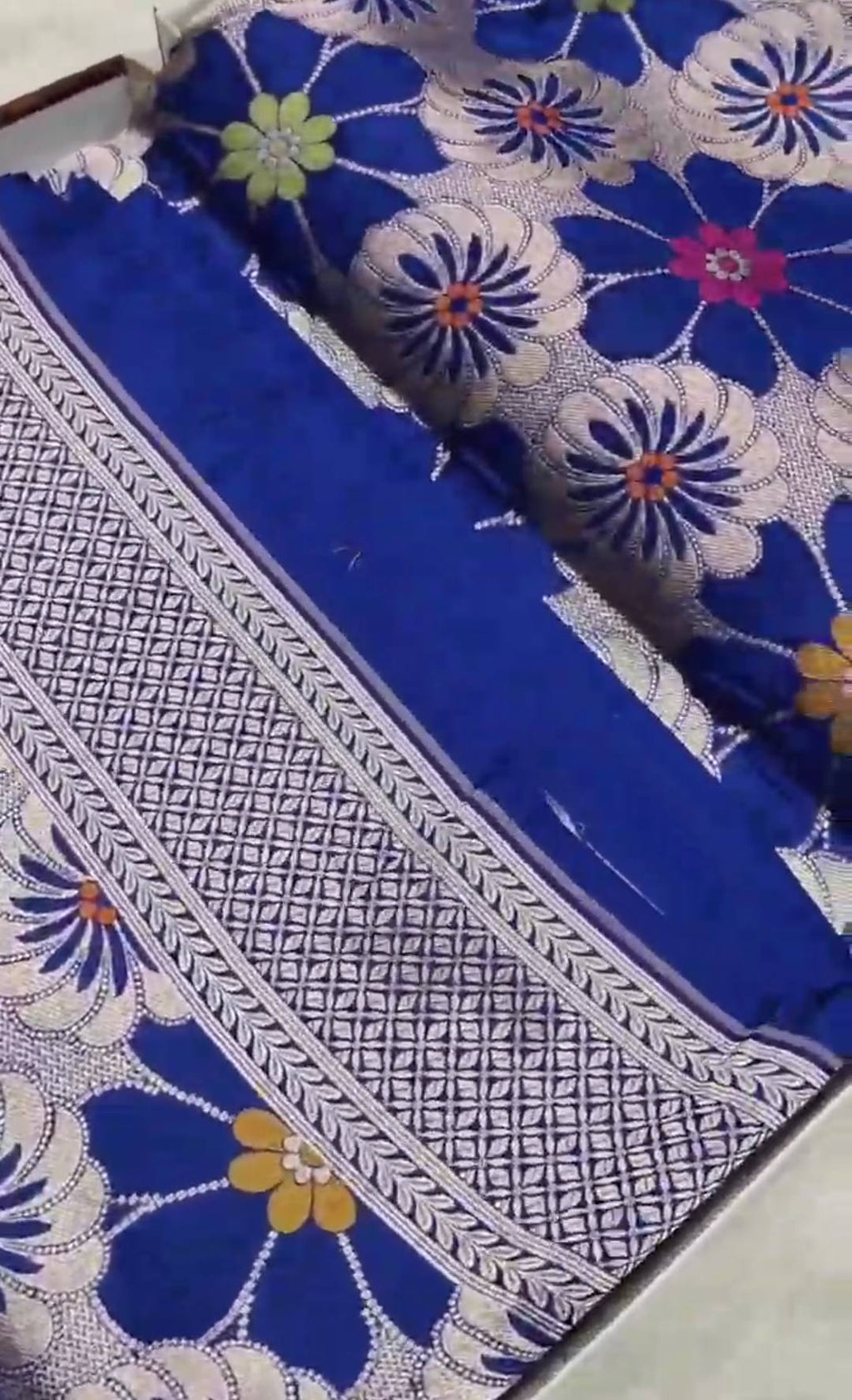 Royal Blue Banarasi Håndvæv Katan Silk Meenakari Saree