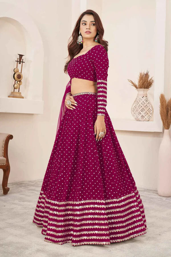 Mulberry Pink Georgette Lehenga with Zari & Sequins Work