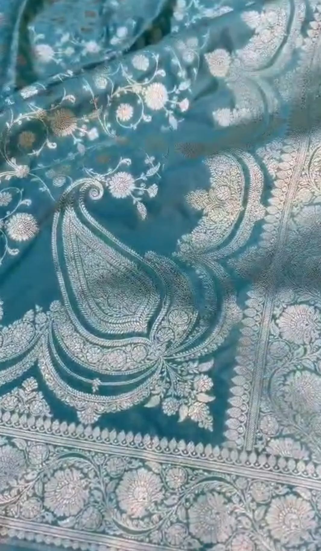Sea Green Banarasi Mashru Soft Silk Jangla Saree