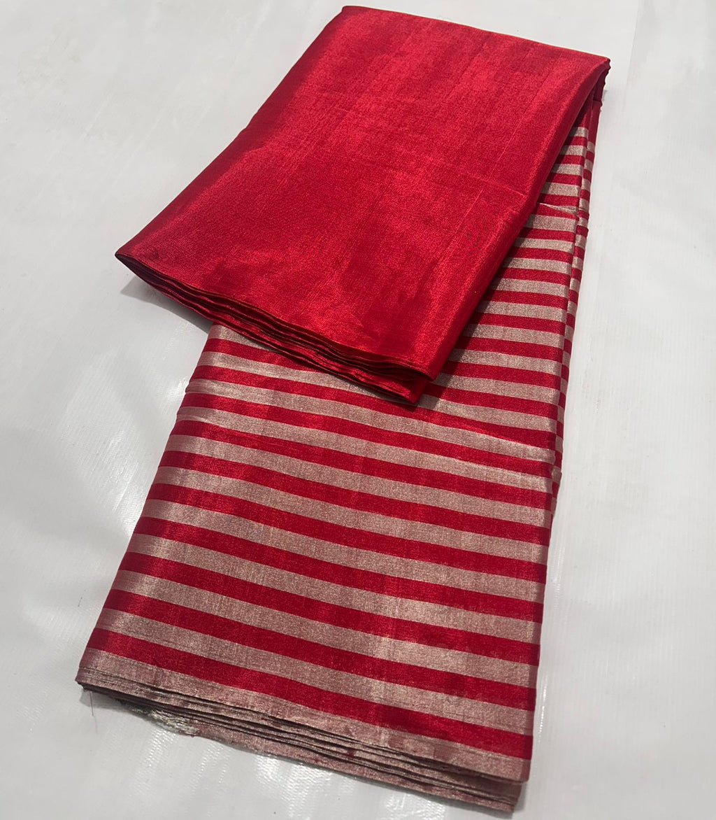 Red Chanderi Handloom Metallic Tissue Silk Contemporary Saree