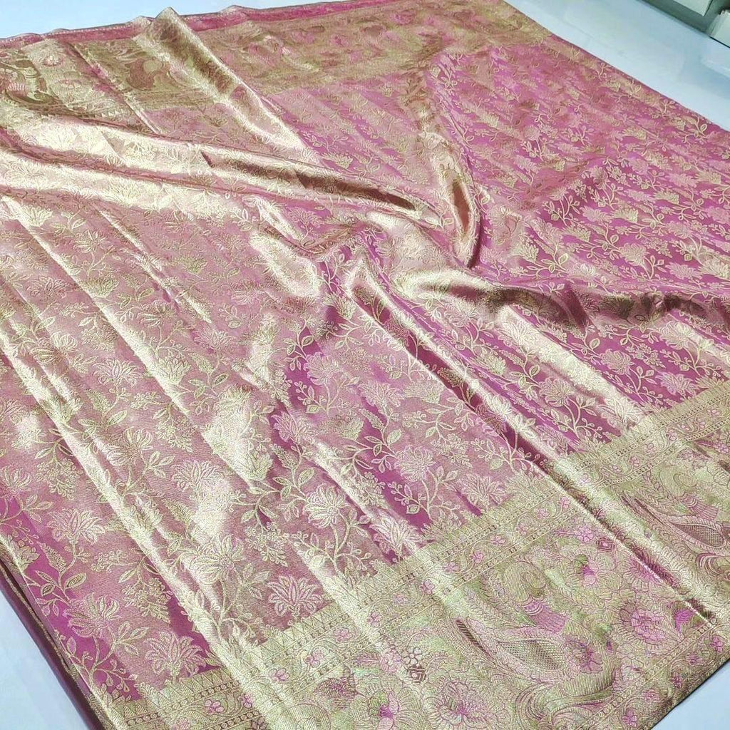 Baby Pink Kanchipuram Handloom Tissue Brocade Silk Saree