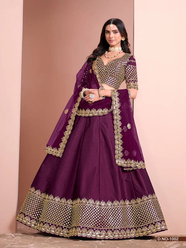 Designer Purple Lehenga Choli with Mirror & Embroidery