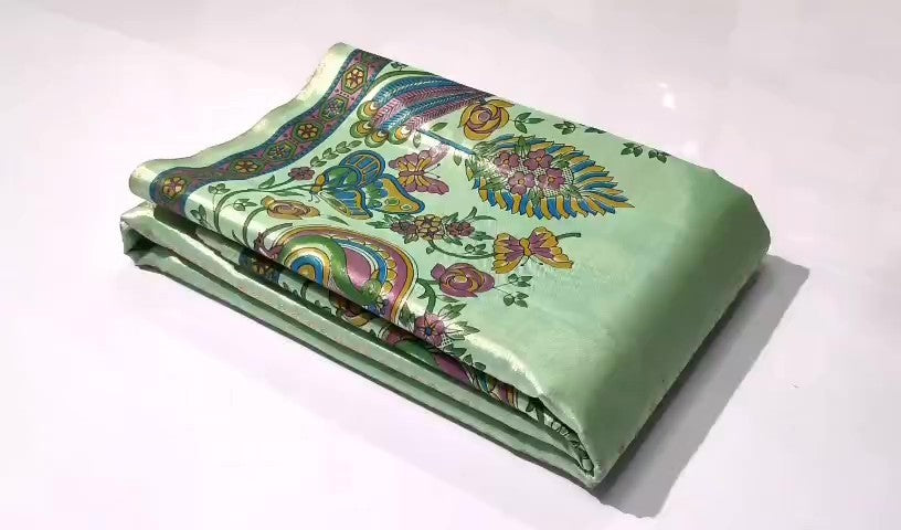 Pista Green Kanchipuram Handloom Kalamkari Tissue Silk Saree