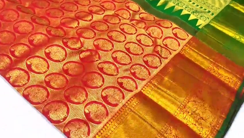Red Kanchipuram Handloom Tissue Brocade Silk Bridal Saree
