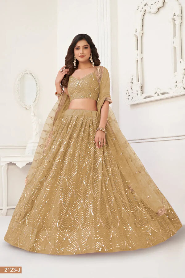 Chic Dark Beige Net Lehenga for Sangeet & Functions