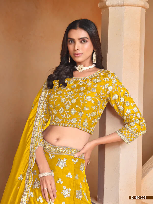 Festive Yellow Thread & Sequins Lehenga Choli